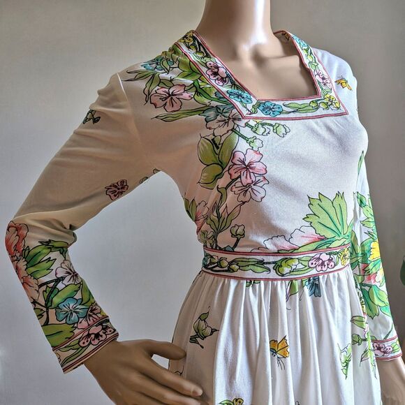 Vintage 70s Maurice Floral Maxi Length Dress Hippie Gown Signature Size M - Picture 11 of 16